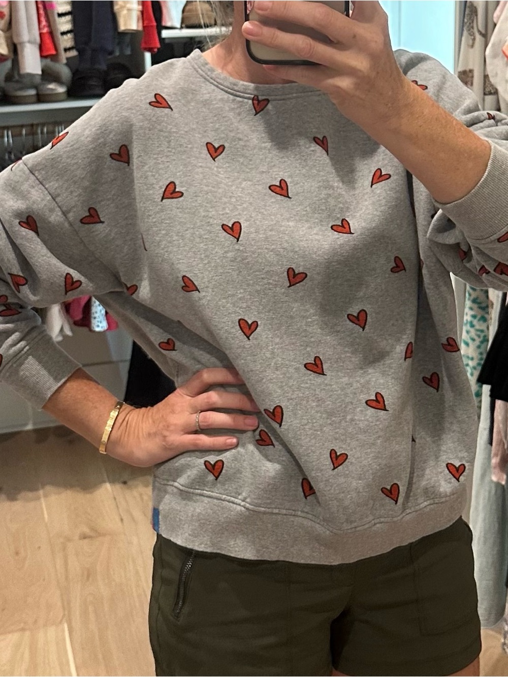 KULE Gray Sweatshirt with red hearts